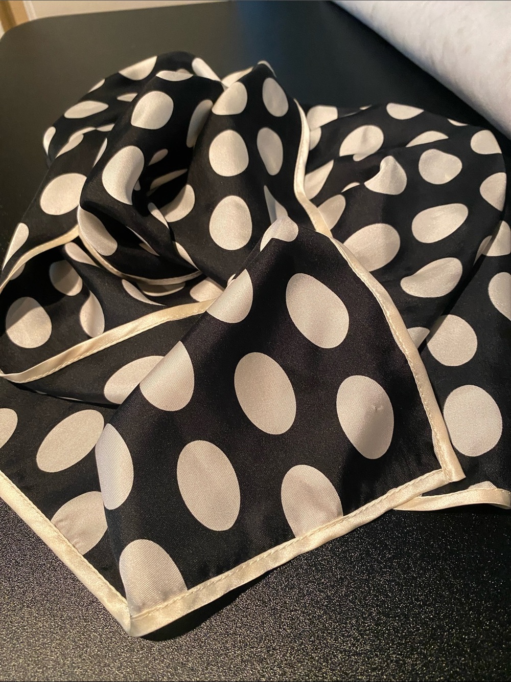 Echo Black Cream Polka Dot Silk Oblong Scarf Long Rectangle